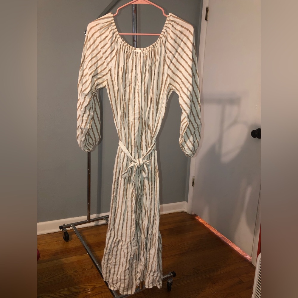 Size 2 H&M Cream and Brown Striped Midi Dress